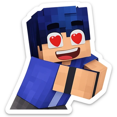 Extract the blue-haired character with heart eyes as a separate image on a transparent background, preserving the original Minecraft cartoon style and appearance. sticker