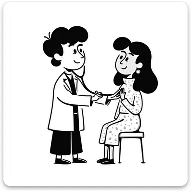 male doctor using stethoscope on female patient sticker