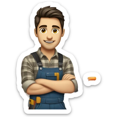 young Woodworker with miter saw caucasian dark hair sticker