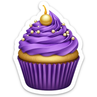 cupcake with purple frosting and gold pearls sticker