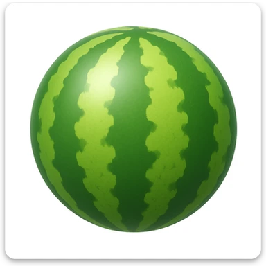 Create a watermelon emoji that looks exactly like the reference image (ignore the crocodile) in the style of iOS emojis. The emoji should have a 3D appearance with shiny, smooth gradients, soft shadows, and a realistic watermelon texture, capturing the classic emoji look. Add a subtle highlight to the rind. sticker