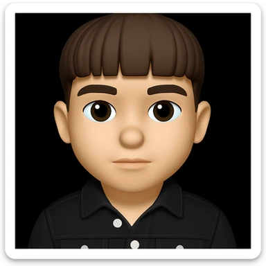 Change the boy's outfit to a black denim jacket with white buttons, keeping the 3D emoji style unchanged. The style is microsoft style 3d fluent emojis, concise and clear. sticker