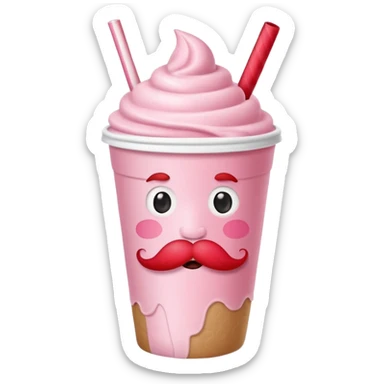 strawberry milkshake in a paper cup with mustache sticker