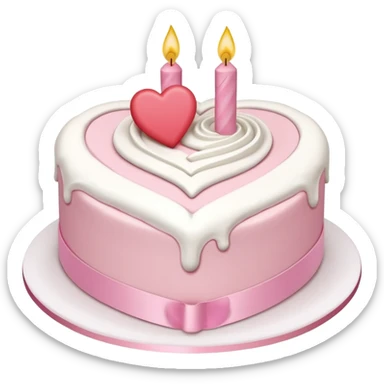 heart shaped birthday cake, pastel pink and white colors mixed, cute and simple design, ribbon decoration, no candle sticker