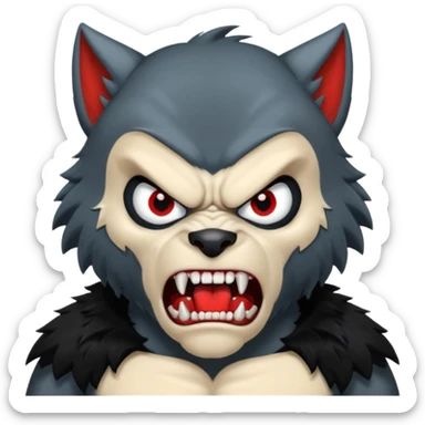 Create an emoji of Werewolf half bodied till waist sharp nails angry face black sticker