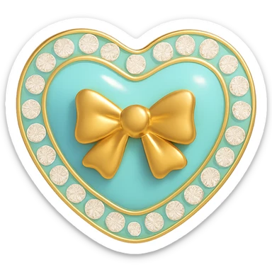 Change the bow to gold on the blue heart with a pastel enamel finish, sparkling gems, and a soft glowing effect. The style should resemble 3D emoji style. Remove the background. sticker