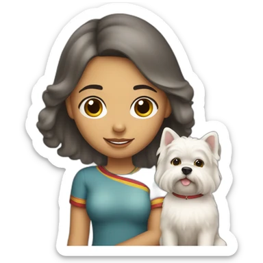 Venezuelan girl with a white west highland teerier dog in her hands sticker