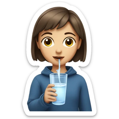 girl with short brown hair and hazel eyes drinking water sticker