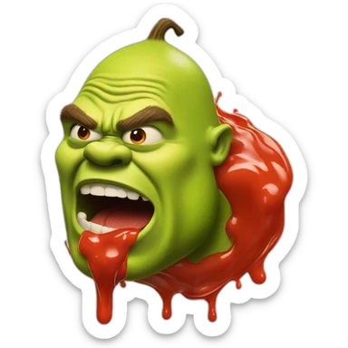 Angry Shrek with red sauce pouring from mouth sticker