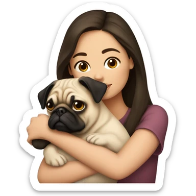 Brunette cuddling a pug sticker