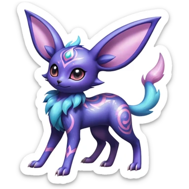 Shiny Exotic Badass Ethereal Royal Mysterious Gothic Noibat-Espeon-Umbreon-Sylveon-Pokémon-Fakémon-hybrid-creature (full body) with random pattern-markings sticker