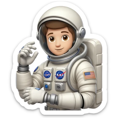 flexed biceps arm with white sleeve and astronaut gloves sticker