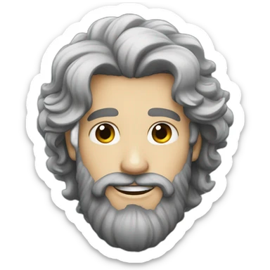 white guy with long curly black hair, medium beard and big nose smiling sticker