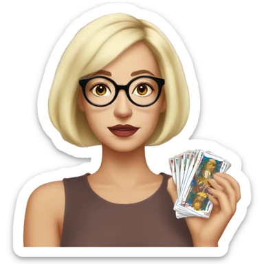 Blonde Bob cut hair weird Karen with circular glasses and tarot cards sticker