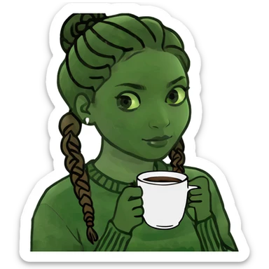 Black girl with braids with side parting taking a cup of coffee  sticker