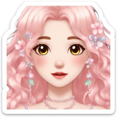 Gorgeous anime style lady with blushing face and accessories cottagecore fairycore Kawaii anime colorful pearly romantic aesthetic trending style sticker