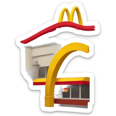 “McDonald’s store with the iconic golden arches, a red and yellow color scheme, and a simple, recognizable design that captures the essence of a fast food restaurant.” sticker