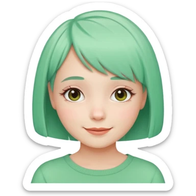 Girl with Mint Bob Cut – short pastel-green hair, cheerful smile. sticker
