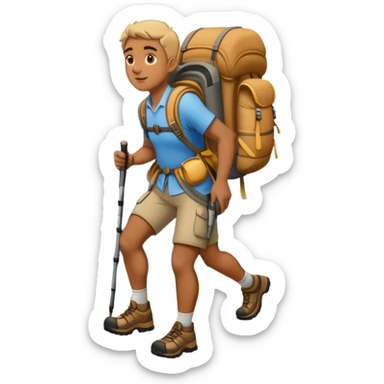 un hombre con una gran mochila subiendo una montaña sticker