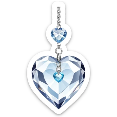 Hanging crystal heart suncatcher with a long metal chain and embedded crystal connectors  sticker