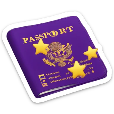 Passport with sparkles cover, purple and yellow sticker