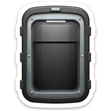 black riot shield with RCR in white and a rectangular viewing window sticker