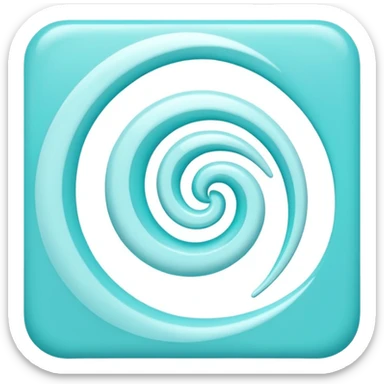 a Tiny compressed Stylized light-turquoise whirlwind swirl symbol inside a pastel white slightly shaded square icon, light turquoise glossy borders sticker
