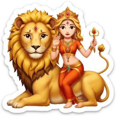 Divine Mother Durga & Lion in traditional pose. sticker