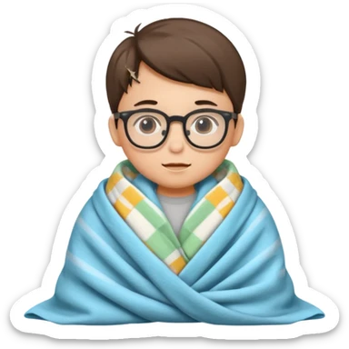 boy child with glasses with tucked blanket sticker