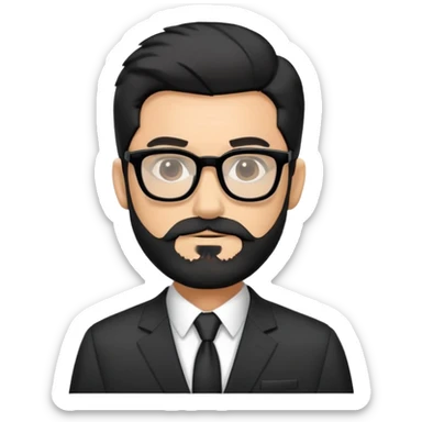 1 man with a fairly charismatic black and gray beard, wearing black glasses and black hair, dressed in a suit sticker