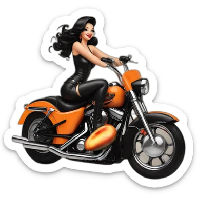 Peach in this style : pin-up pelirroja sobre moto Harley Davidson negra sticker