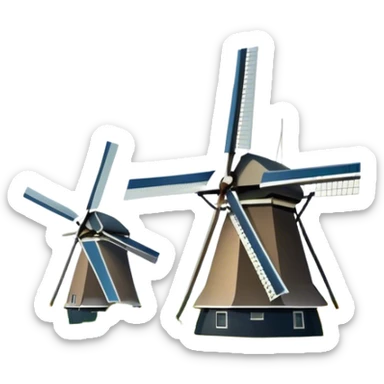 Cinematic Realistic Kinderdijk Windmills Landmark Emoji, showcasing traditional Dutch windmills aligned along a tranquil canal, with lush green fields, soft ripples in the water. sticker