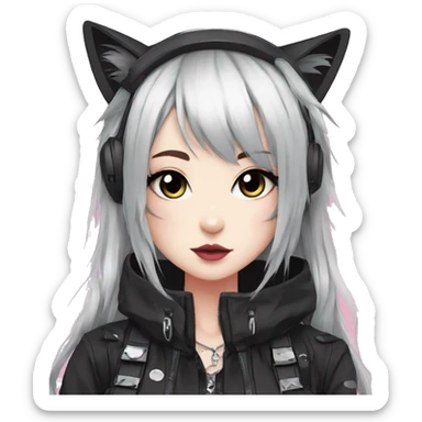 Edgy Kawaii Cute Cool Cartoon Beautiful Elegant Pretty Anime Punk Techwear Gothic Catgirl sticker