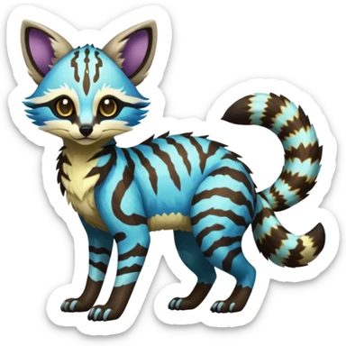 Rare realistic exotic cute epic pretty beautiful handsome gorgeous aesthetic colorful vibrant Vernid-Protogen-Primagen-Wickerbeast-Genet-species-Fakemon-hybrid-creature by LiLaiRa, beautiful intricate markings, full body sticker