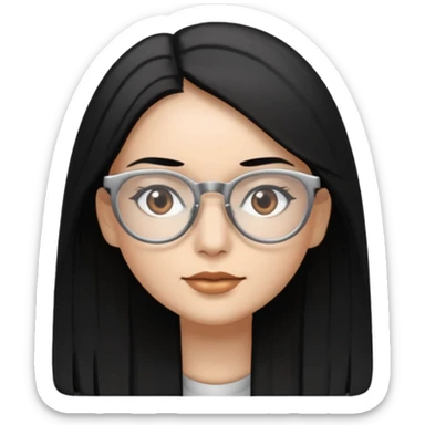 Cabelo preto liso olhos castanho cor da pele prata óculos mulher cabelos compridos sticker