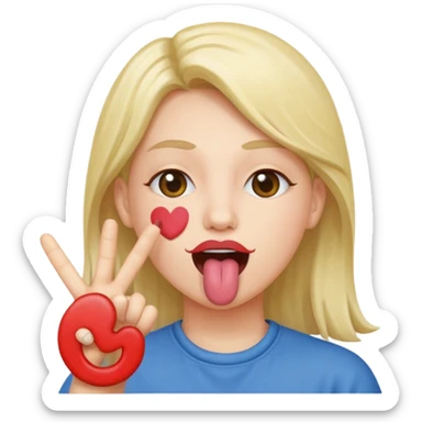 Peace sign in front of mouth with tongue sticking out  sticker