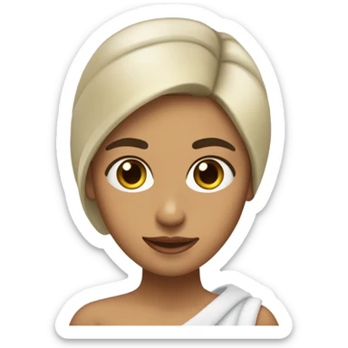 Chica morena de pelo corto con toalla y una mascarilla facial sticker