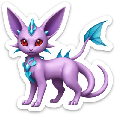 Mechanical Miraidon-Espeon-Mewtwo-Vaporeon-Fakémon-hybrid-creature (full body)  with red eyes and intricate markings sticker