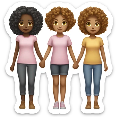 Full body, Two girls holding hands Carmel skin  one  with a curly bun and one feminine with curly hair sticker