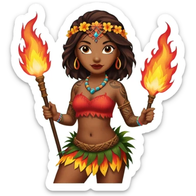 hawaiian female fire dancer with tattoos sticker