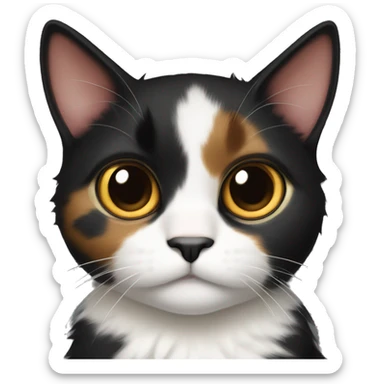 dark calico cat with white chest big eyes a little fluffy sticker