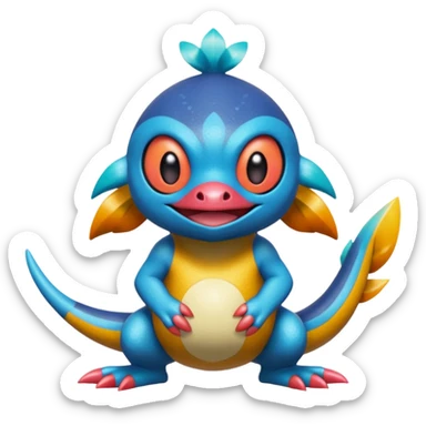Elemental shimmering lucky charming smiling cute Croagunk-Dragalge-Hawlucha-Pokémon-Fakémon-hybrid-creature sticker