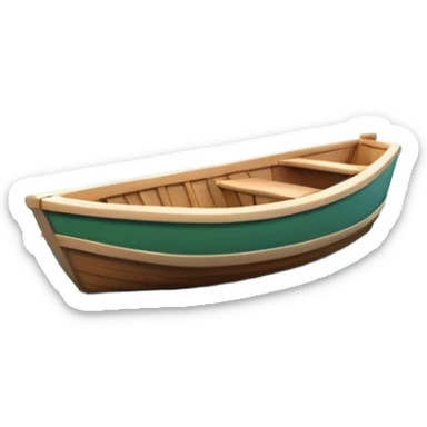 A 3D cartoon small boat floating on estuary water, with nearby reeds and horizon in view, bright lighting, photo frame, Memoji-style. sticker