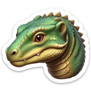 Cinematic Realistic Cute Komodo Dragon Portrait Emoji, Head tilted playfully and inquisitively, featuring a compact, robust build with finely detailed, textured scales in natural earthy hues and a characteristically alert face with bright, curious eyes, rendered with lifelike clarity, high shine, affectionate and surprisingly endearing, styled with a touch of wild charm, soft glowing outline, capturing the essence of a mischievous yet lovable Komodo dragon that seems poised to inch its way out of the screen into your arms! sticker