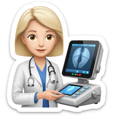 older female doctor working an ultrasound machine sticker