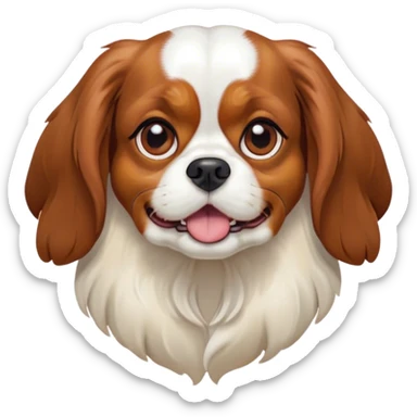 Cinematic Comical Blenheim Cavalier King Charles Spaniel Portrait Emoji, Head tilted dramatically with an exaggeratedly shocked or offended expression, short, silky Blenheim coat with bold chestnut and white patches, wide, expressive brown eyes filled with exaggerated disbelief, Simplified yet hilariously expressive features, highly detailed, glowing with a slightly sassy glow, high shine, dramatic yet playful, stylized with an air of attitude, bright and endearing, soft glowing outline, capturing the essence of a sassy and over-the-top pup, so meme-worthy it feels like it could side-eye its way into internet fame instantly! sticker