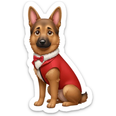 German ShepherdDog with NeckBow in red suit. sticker