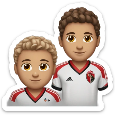2 white brothers brown eyes and hair using flamengo soccer team uniform - one baby and one little sticker
