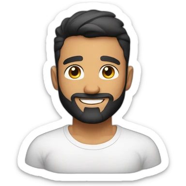 tanned skin male, short black hair with a skin fade haircut, good beard, white teeth, black t shirt approximately 32 years old, good beard, chest up, confident sticker