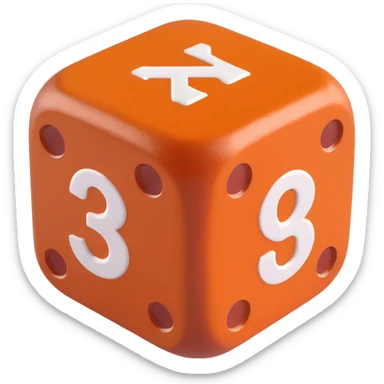 single dice, 3D, brown camel leather, orange embossed numbers, premium style, no text sticker